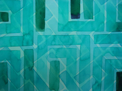 Aquarell auf Papier „Mehrschichtiges Labyrinth 19607“ 32x24